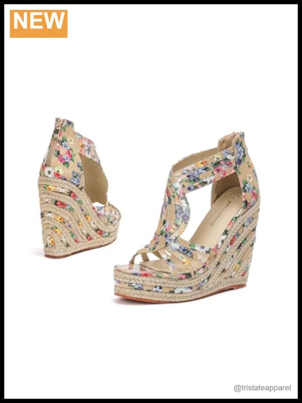 Women's Platform Wedge Sandals Flower T-Strap Ankle Zip Peep Toe